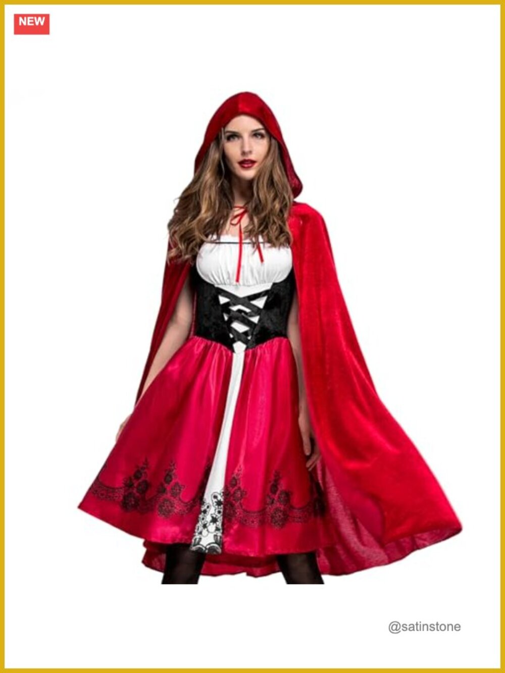 Little Red Riding Hood Costume Set Dress with Cape Women Cosplay Halloween